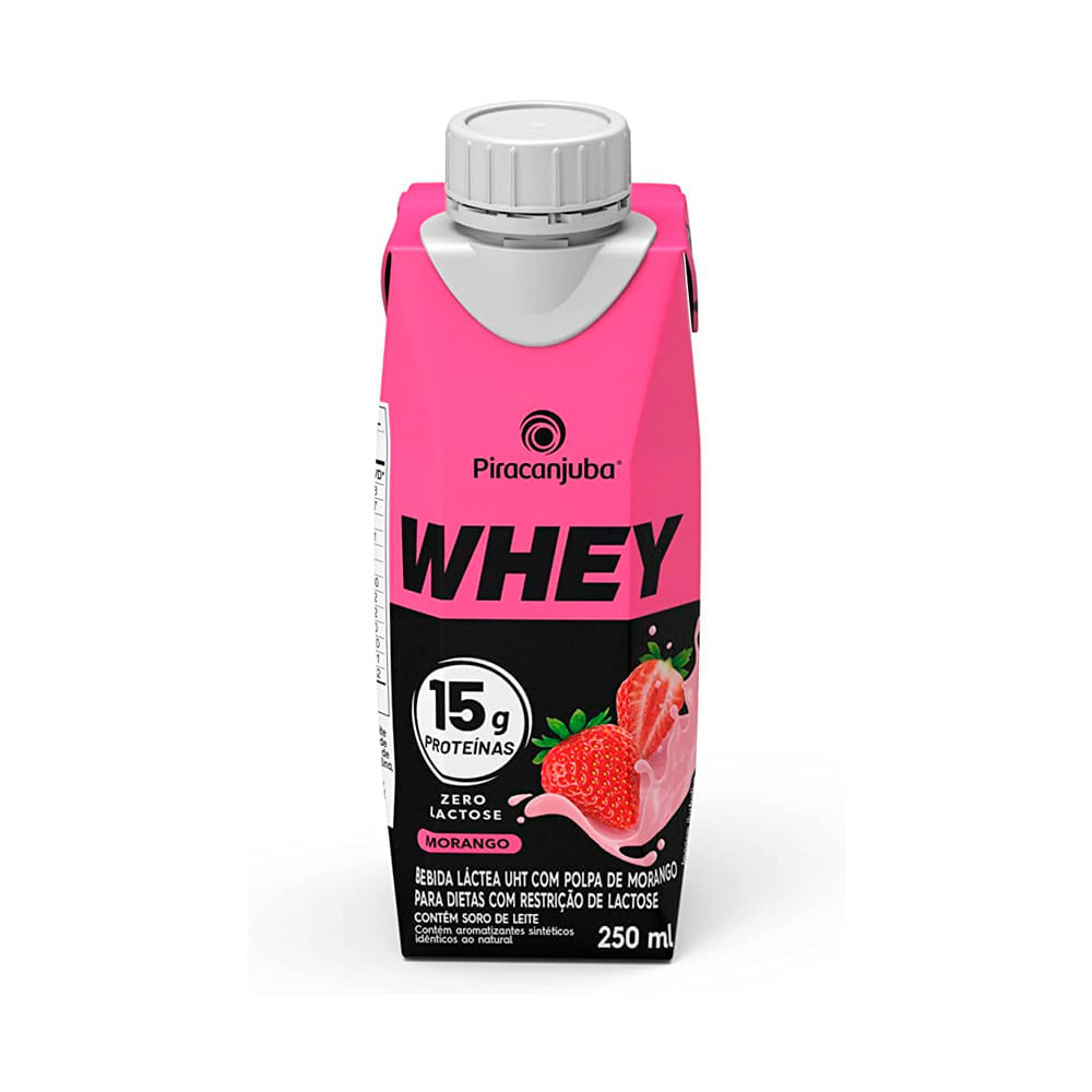 Miniatura Bebida Láctea Piracanjuba Whey Zero Lactose com 15g de Proteína Morango 250ml