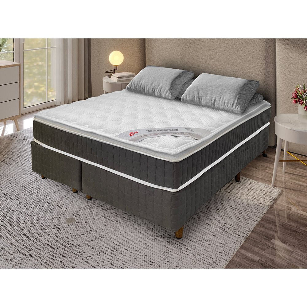 Miniatura Colchão Queen Molas New Tecnopedic Pillow 158x198 Castor Cinza
