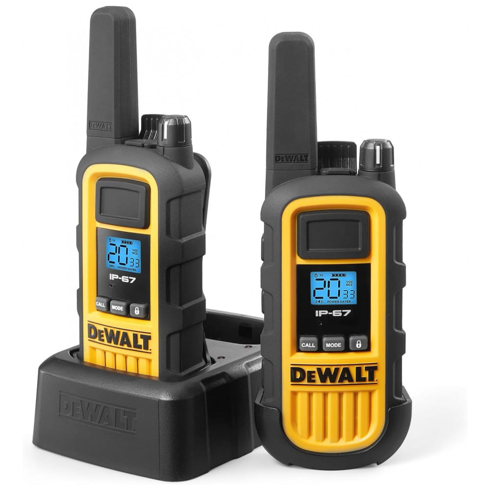 Miniatura Kit 2 Rádio Walkie Talkie 2W Bidirecionais de Longo Alcance e Recarregável, DEWALT DXFRS800