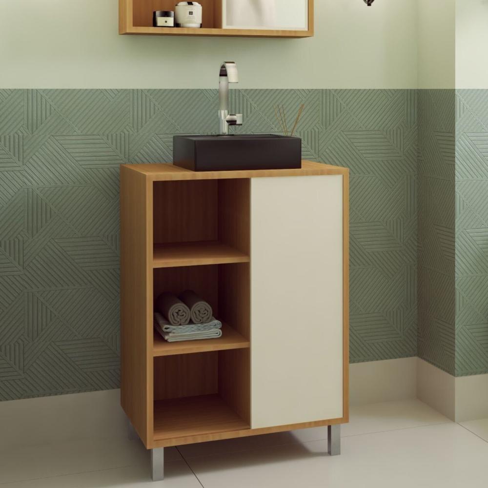 Miniatura Gabinete de Banheiro 60cm Julia com 1 Porta de Correr e Cuba Preta Mel/Arenas