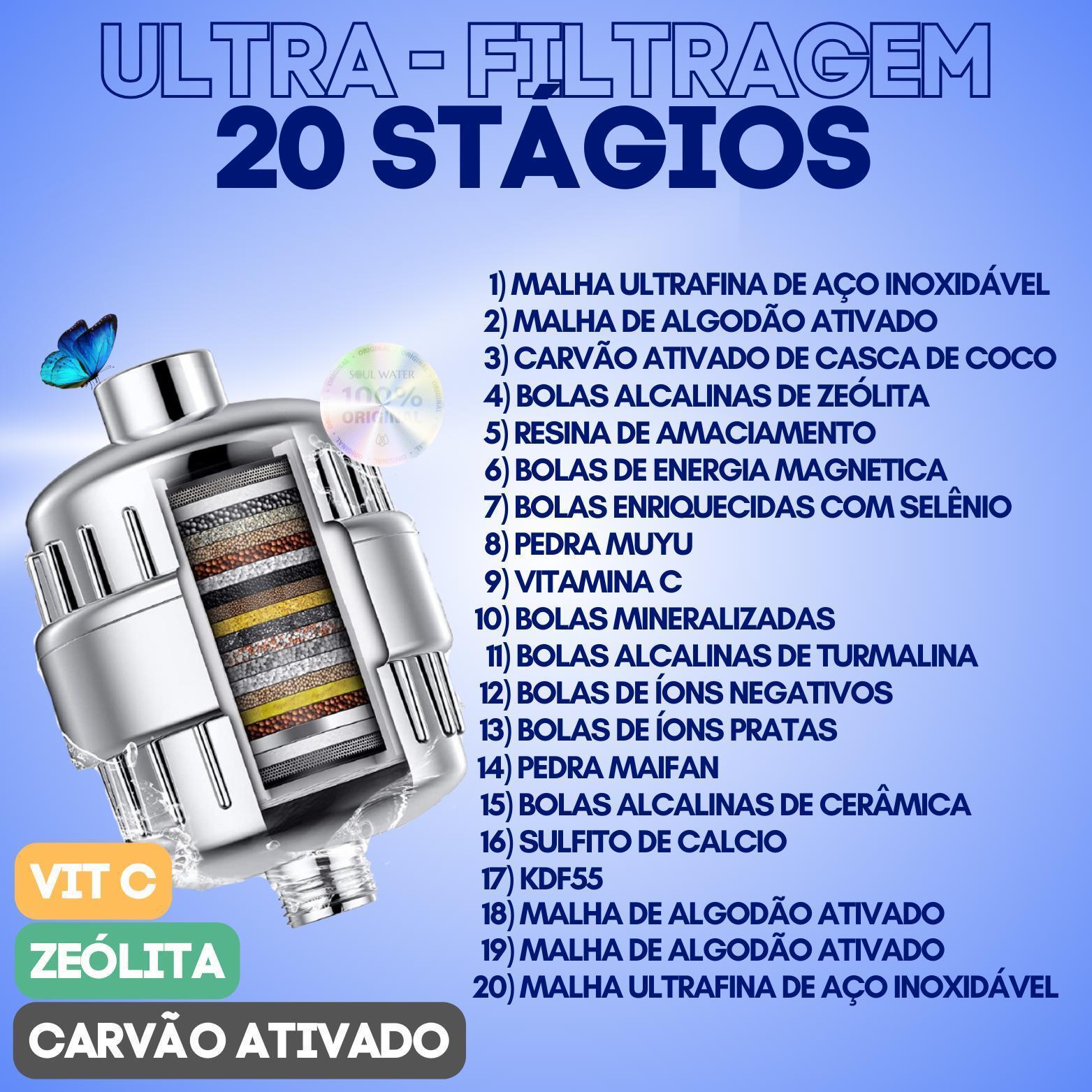 Miniatura Filtro Água Chuveiro Anticloro Zeólita Vit C Carvão Ativado
