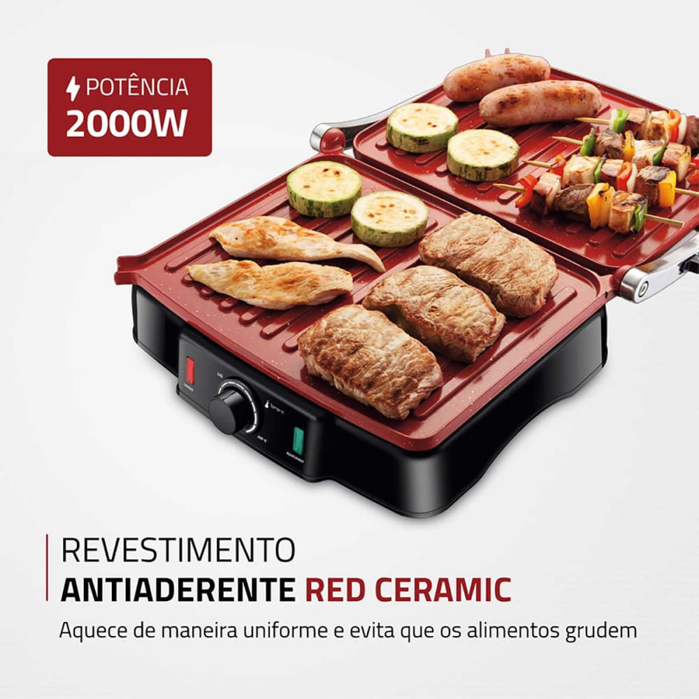 Grill e Sanduicheira Premium PG-02 Preto/Inox 1800W S-07 Mondial 127V