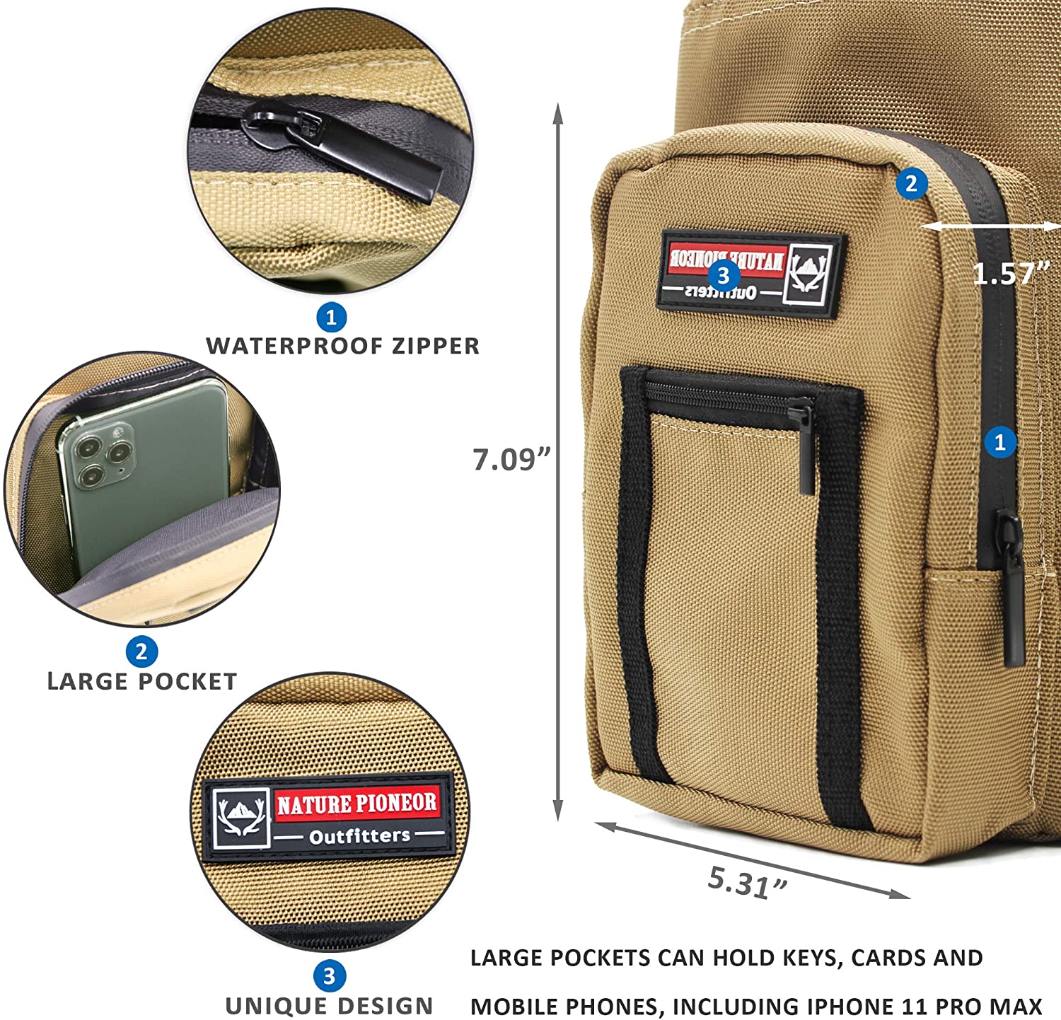 NATURE PIONEOR Bolsa Térmica para Garrafa 1L com Alça para T ransporte e Bolsos Garrafa não incluída Marrom