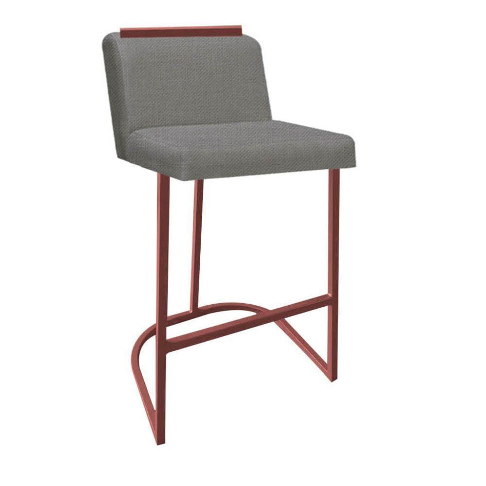 Miniatura Banqueta Com Encosto Nynna Luxo Confort Bistrô Cozinha Ferro Bronze Linho Cinza - Amey Decor