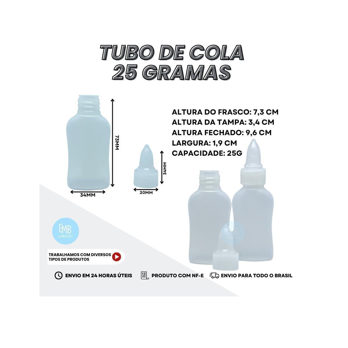 Miniatura Tubo Pequeno De Cola Escolar Vazio 25 Gramas Com Tampa 5Und