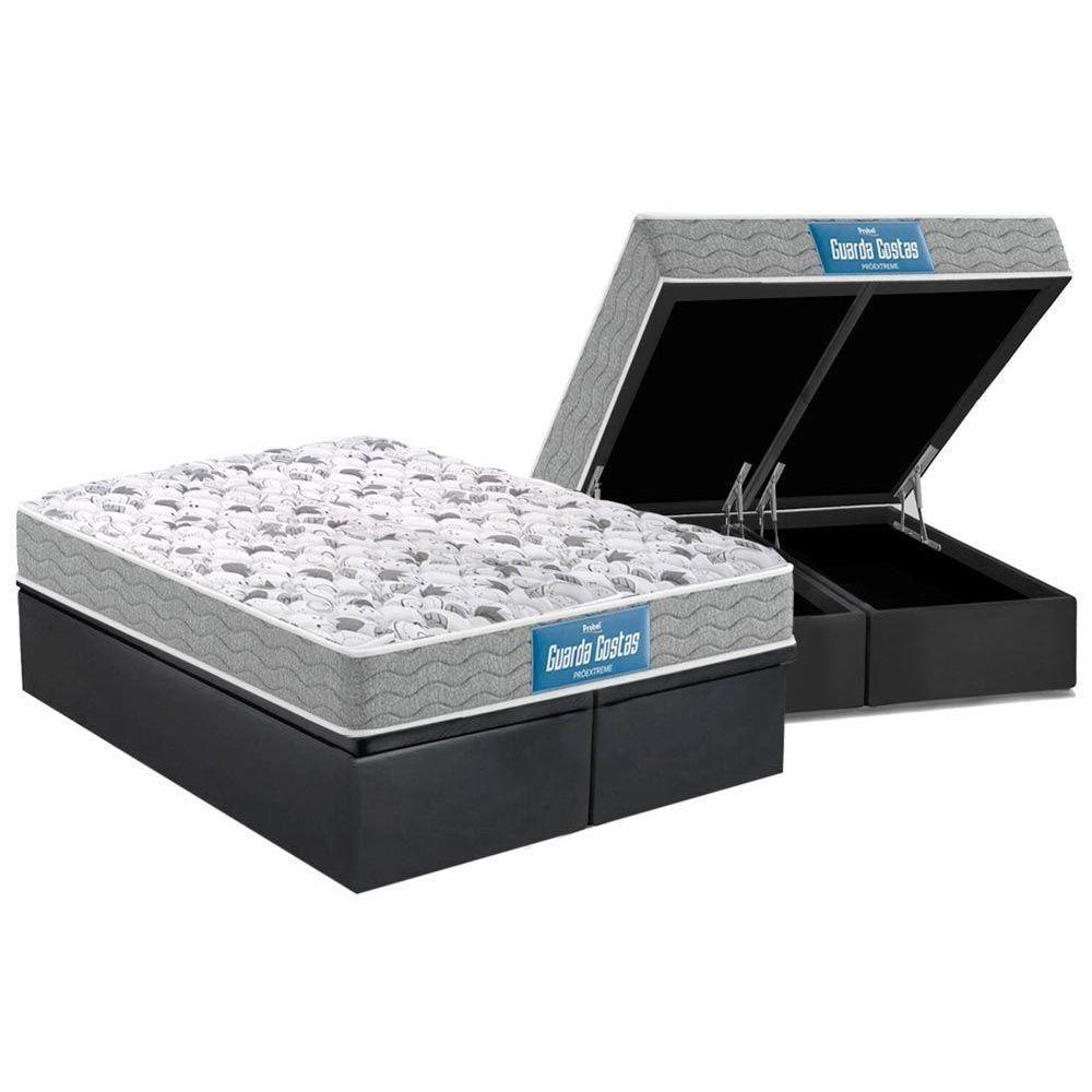 Miniatura Cama Box Baú Queen Colchão Espuma D45 Probel/Ep Plus Double Face+Base Gray(158X198)