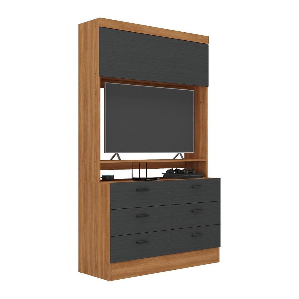 Miniatura Cômoda para Quarto para Tv até 42 Polegadas Viena 1 Porta 6 Gavetas Yescasa Nogal/Grafite