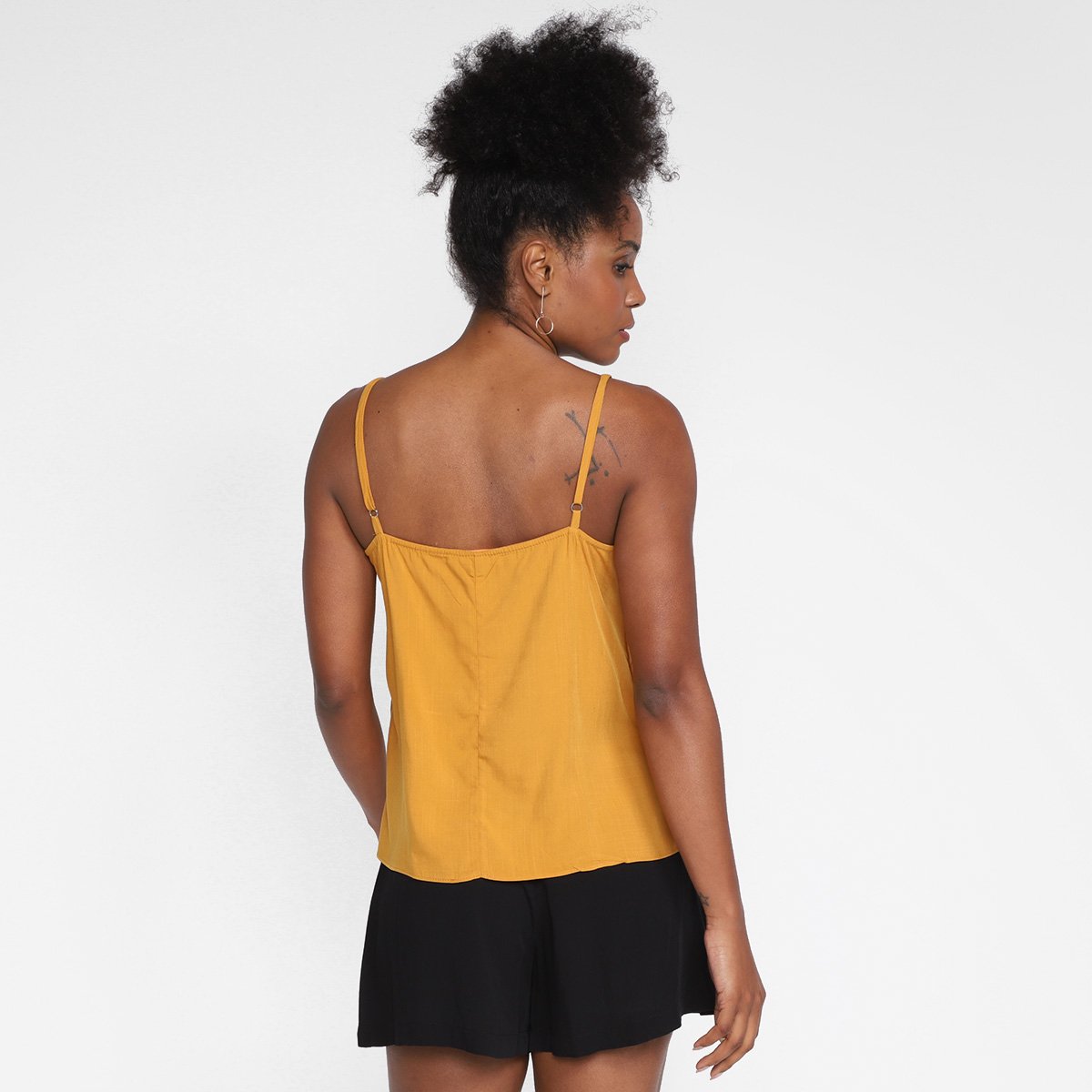 Miniatura Regata Road Mel Botões Alça Fina Feminina Mostarda - G