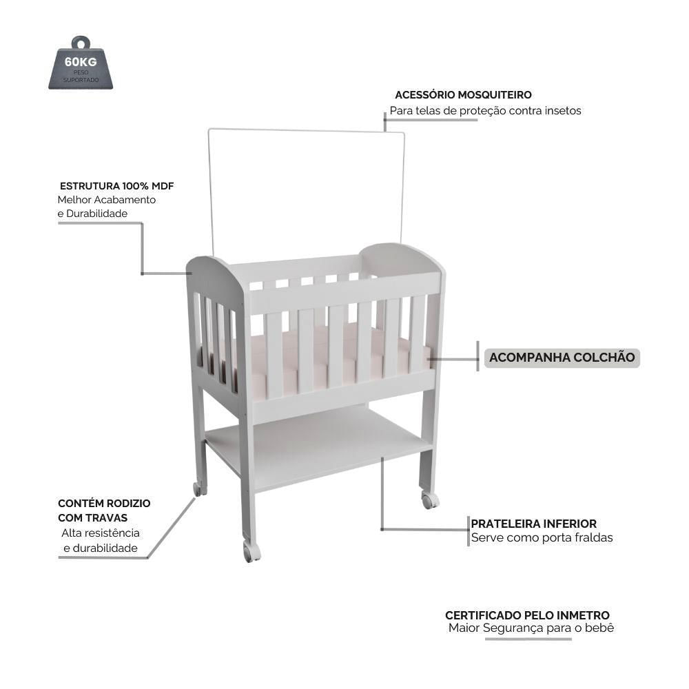 Miniatura Mini Berço Portátil Bebê Com Colchão E Rodinha Carolina Baby