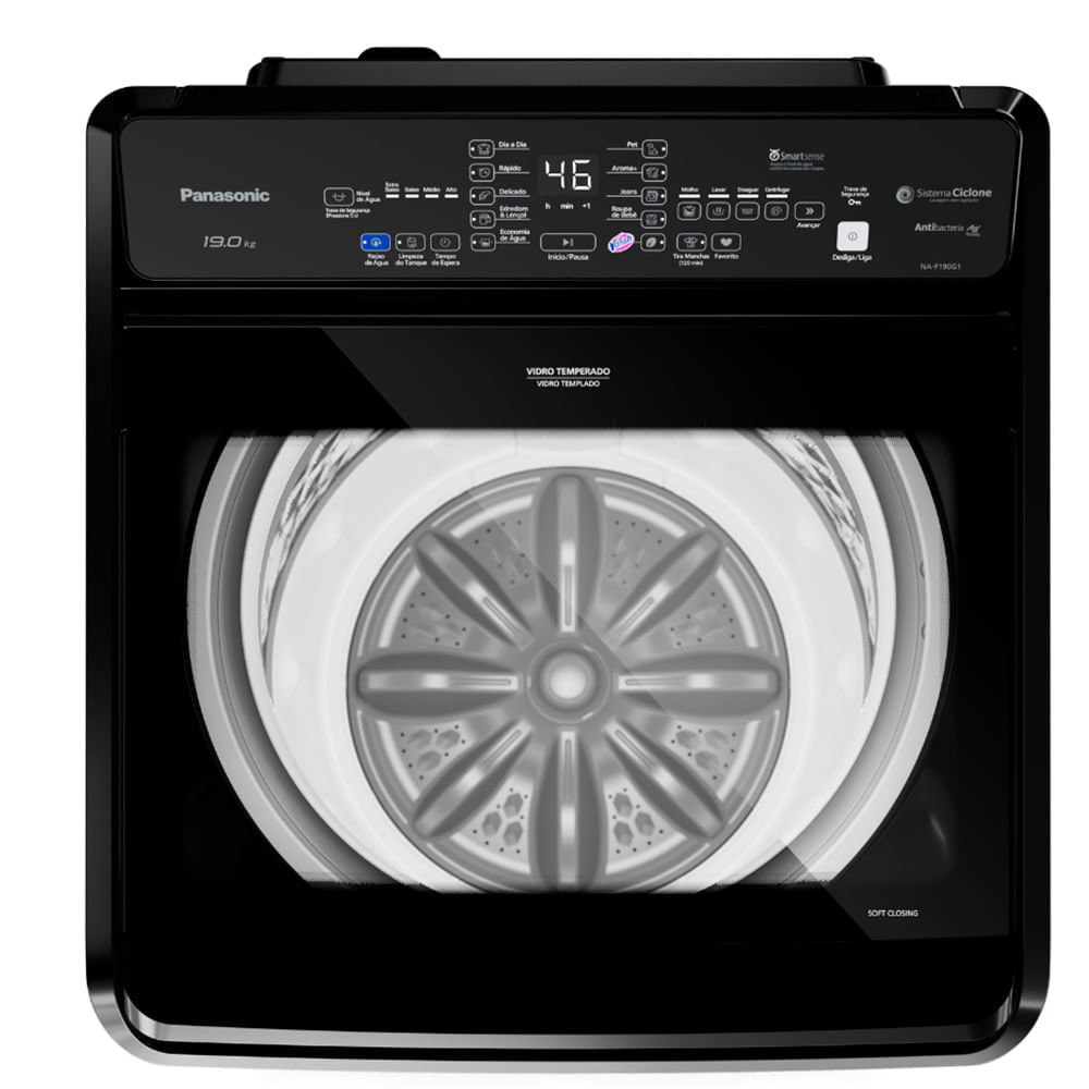 Lavadora de Roupas Intuitive+ Panasonic 19Kg Preta com 10 Programas de Lavagem e Smartsense - NA-F190G1 110
