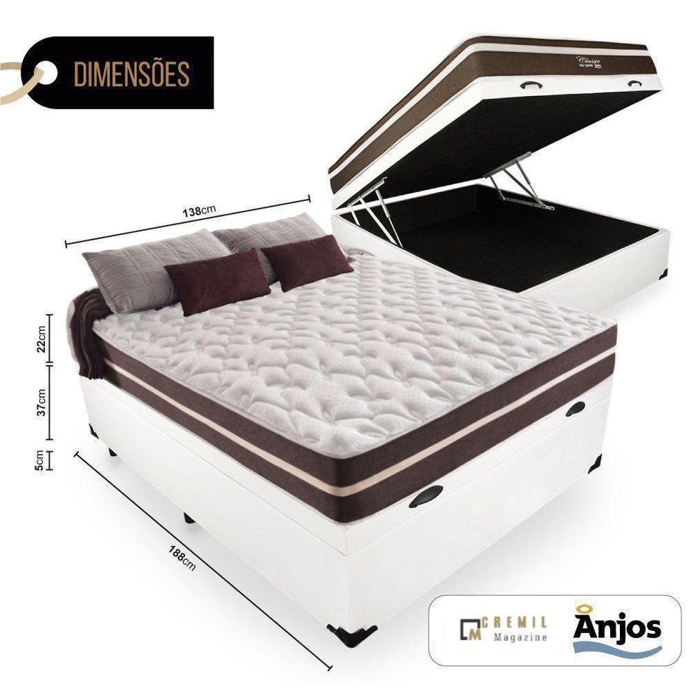 Miniatura Cama Box Com Baú Casal + Colchão De Molas 138Cm Branco