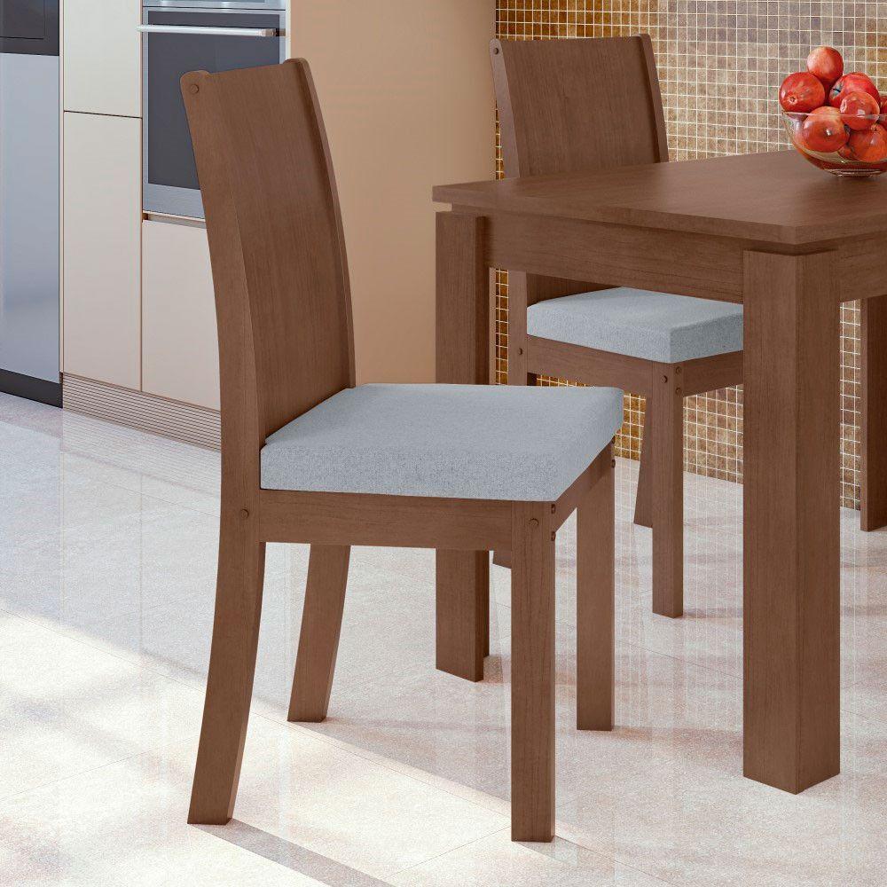 Conjunto 2 Cadeiras Estrutura Mdf/mdp Athenas Móveis Lopas Imbuia/linho Cinza Claro