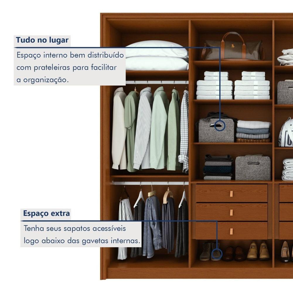 Guarda-roupa 8 Portas 6 Gavetas 100% Mdf Ergon Frassino/Off White