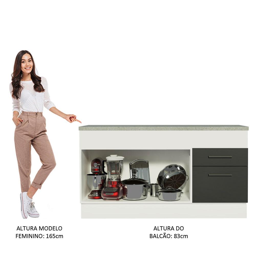 Miniatura Balcão de Pia Cozinha 150 cm 2 Portas e 2 Gavetas (Com Tampo) Branco/Preto Agata Madesa Branco/Preto