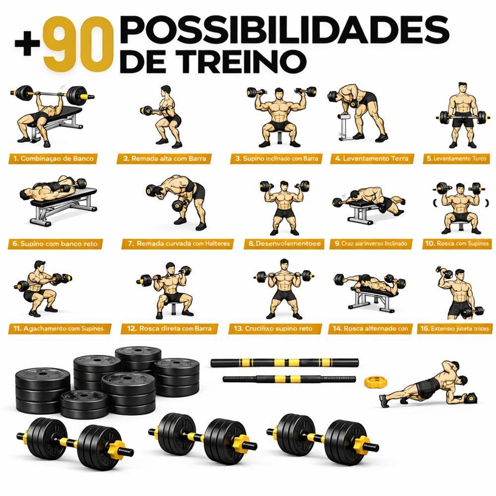 Kit Halteres De Anilhas E Barras Fitness 20kg
