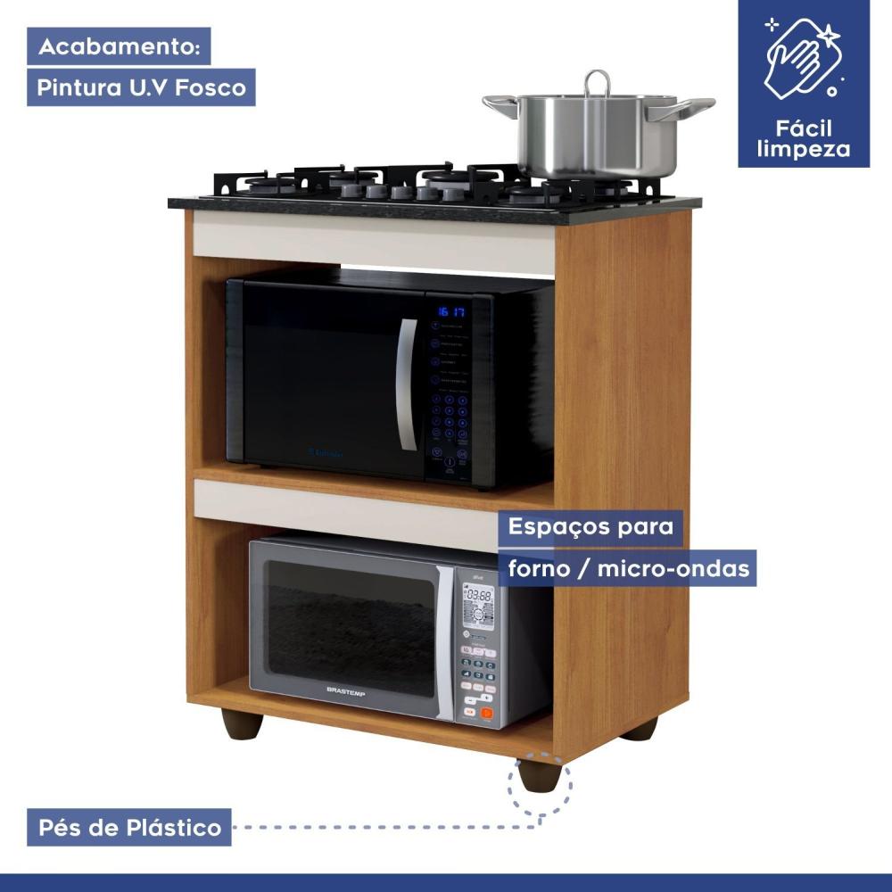 Miniatura Balcão para Cooktop 5 Bocas 2 Nichos para Forno Turim Kaiki Móveis Nature/Off White
