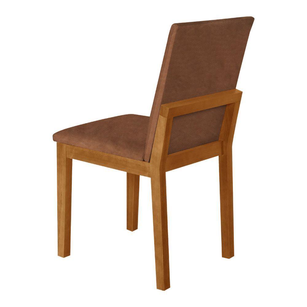 Miniatura Kit 4 Cadeiras De Jantar Estofadas Em Couro Pu Caramelo Base Madeira Maciça Mel Marrom