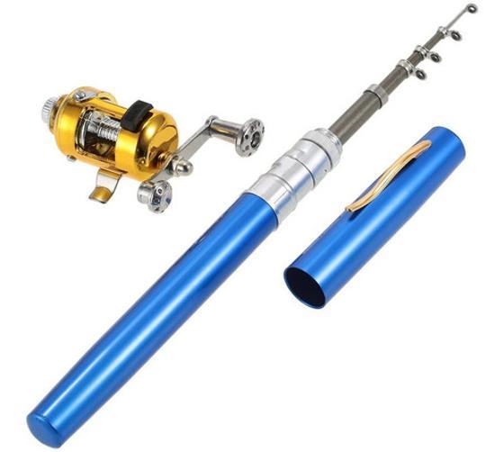 Miniatura Mini Vara De Pesca Telescópica Caneta Com Carretilha - Azul
