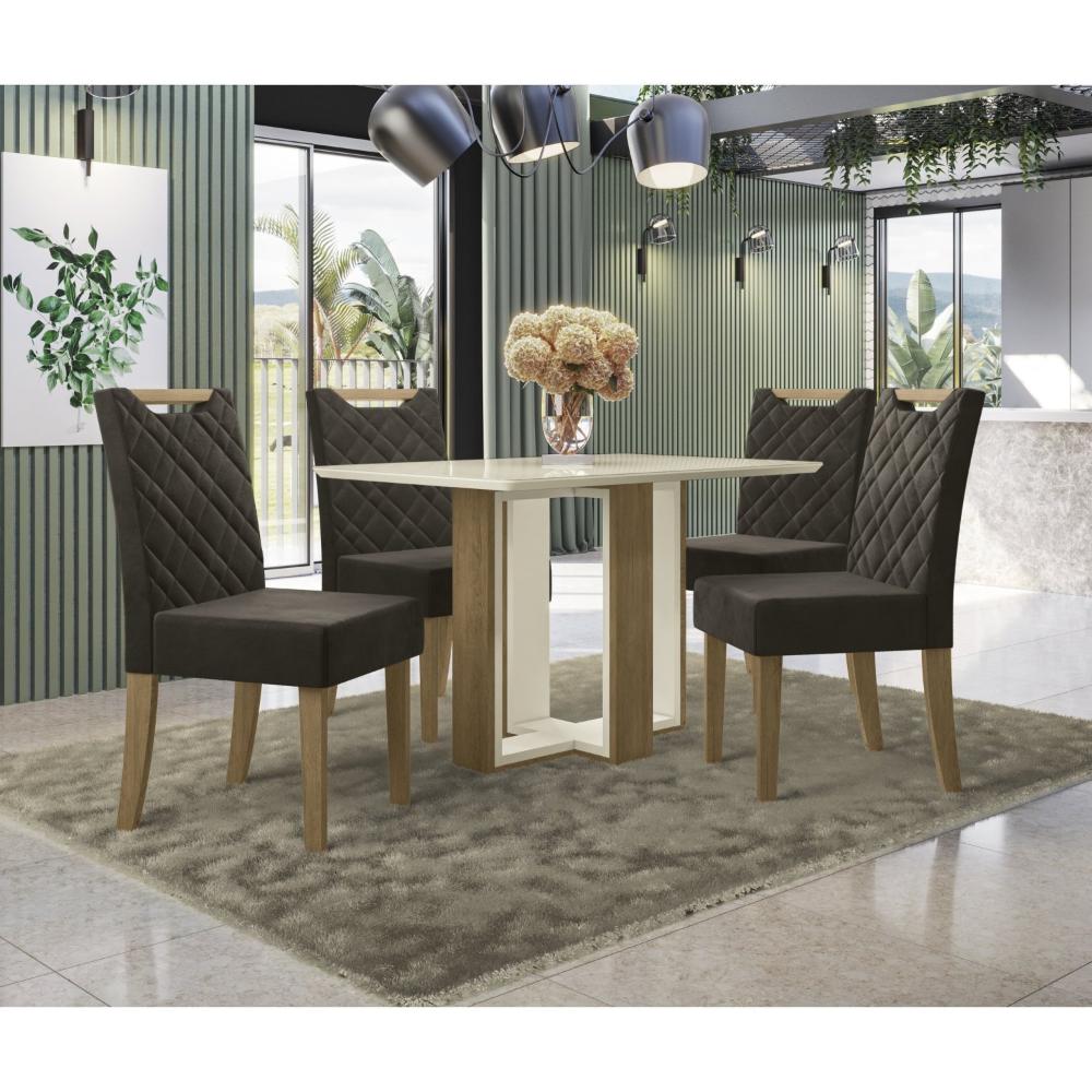 Miniatura Conjunto Sala de Jantar Centella com 4 Cadeiras Freijo/Off White/Chumbo
