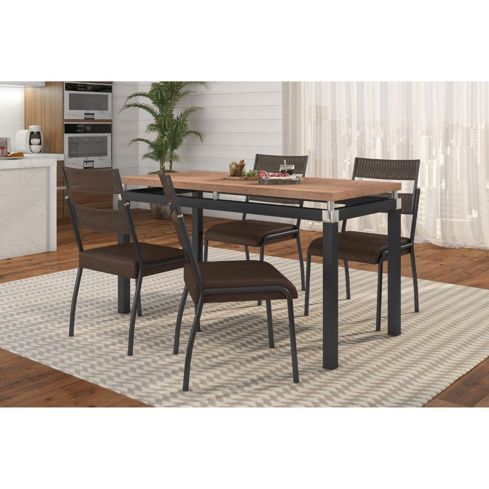 Miniatura Conjunto Sala de Jantar Tubular Mesa Copenhague com 4 Cadeiras Atenas Fabone Móveis Preto/Marrom