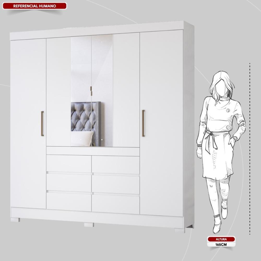 Miniatura Guarda Roupa Casal 4 Portas Com Espelho E 6 Gavetas Cádis Branco Branco