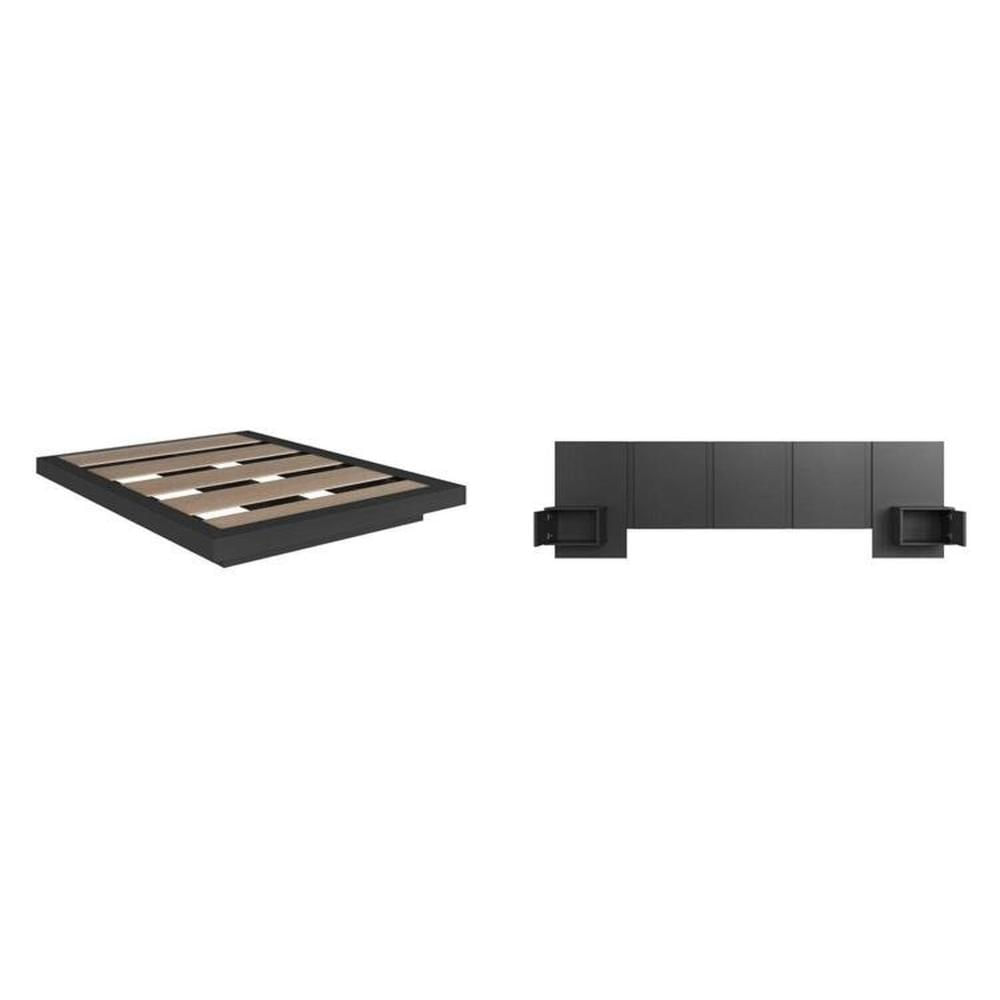 Miniatura Cama Casal Queen Suspensa, Cabeceira e Mesas de Apoio 140/160 Zurique Grafite