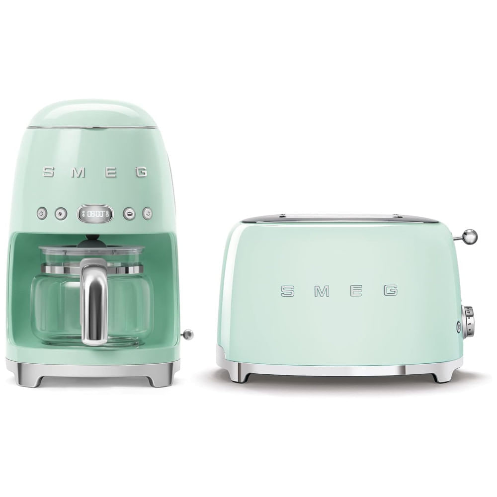 Miniatura Conjunto Smeg Retro: Cafeteira de Filtro e Torradeira de 2 Fatias Verde Pastel