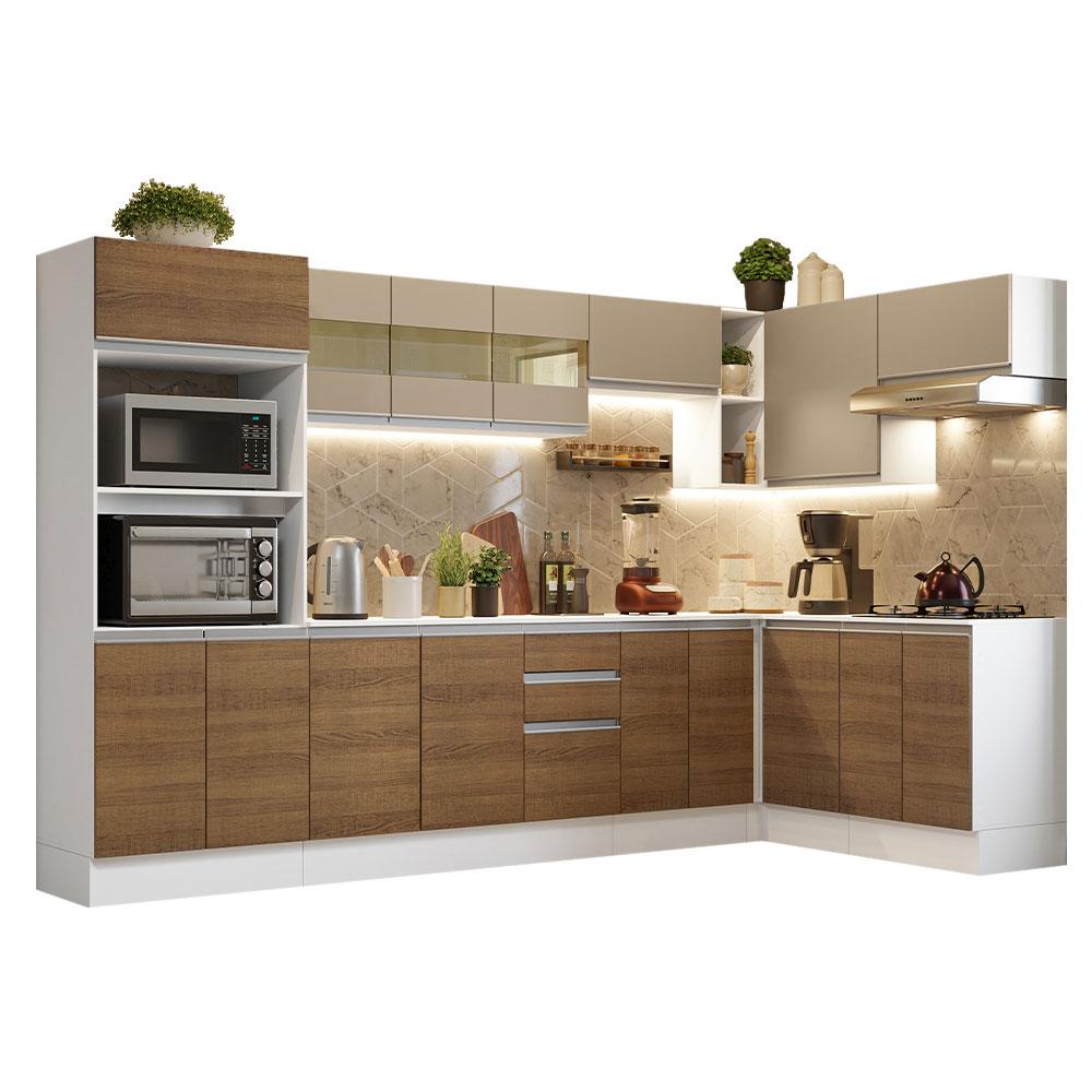 Miniatura Cozinha Completa 100% MDF Madesa Smart de Canto - Branco/Rustic/Crema Branco/Rustic/Crema