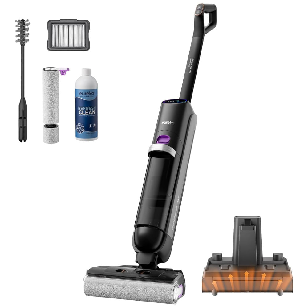 Miniatura Aspirador e Mopa Sem Fio Eureka RapdiWash 730 Roxo Molhado e Seco, Autolimpeza a 85°C, Bateria de Longa Duração - Para pelos de animais e sujeiras