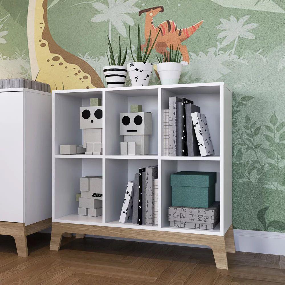 Miniatura Estante Infantil Com 6 Nichos Organizadores 93cm Favo De Mel 008 Branco - Completa Móveis