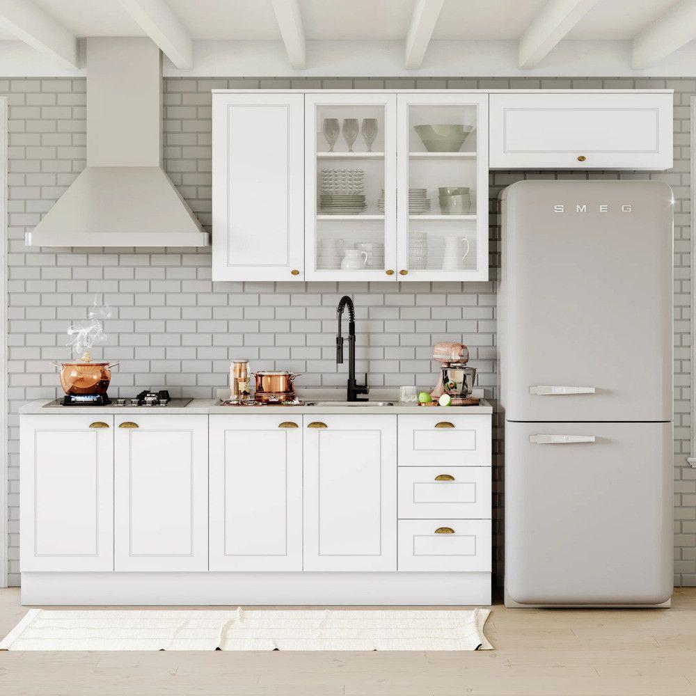 Miniatura Cozinha Compacta 04 Peças Com Aéreo Para Geladeira Americana Branco
