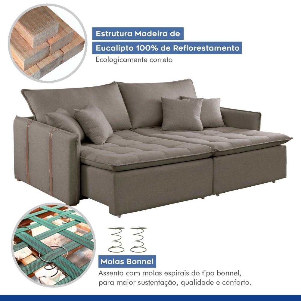 Miniatura Sofa Cama Retratil e Reclinavel 220cm Detroid Yescasa Bege Escuro