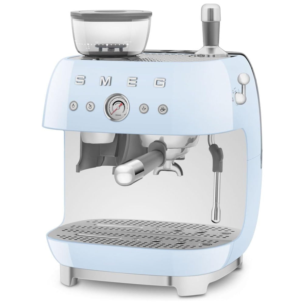 Miniatura Cafeteira Espresso Semiautomática Smeg Retro, EGF03PBUS, Azul Pastel