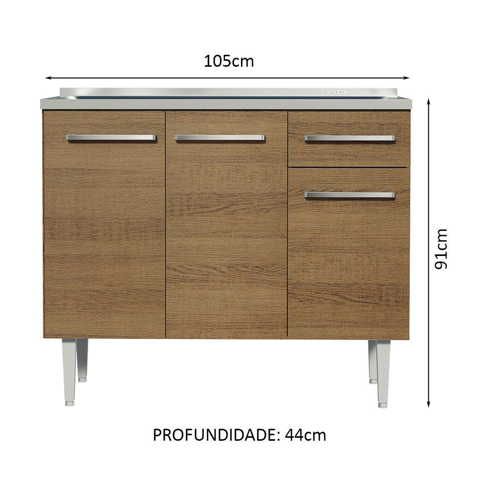 Miniatura Balcão Gabinete com Pia Armário de Cozinha 3 Portas e 1 Gaveta 105cm Rustic Emilly Madesa Rustic