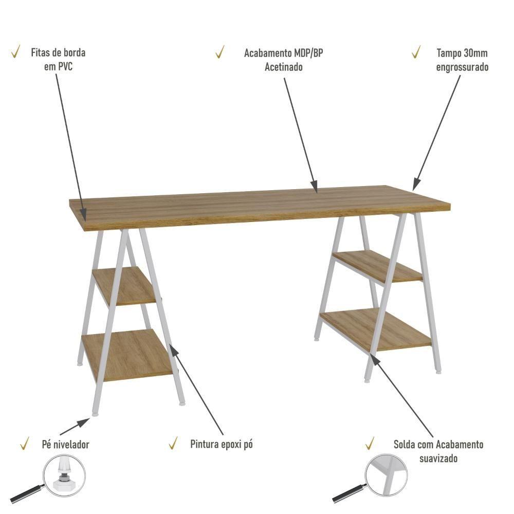 Miniatura Mesa Cavalete 150x60x75cm Kuadra Lâmina Mel Est.branca