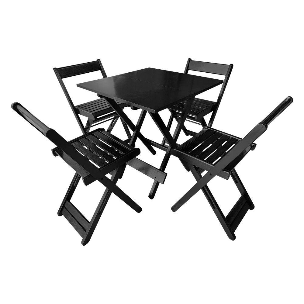 Miniatura Jogo De Mesa Bar 70x70 Com 4 Cadeiras Dobrável Em Madeira Preto