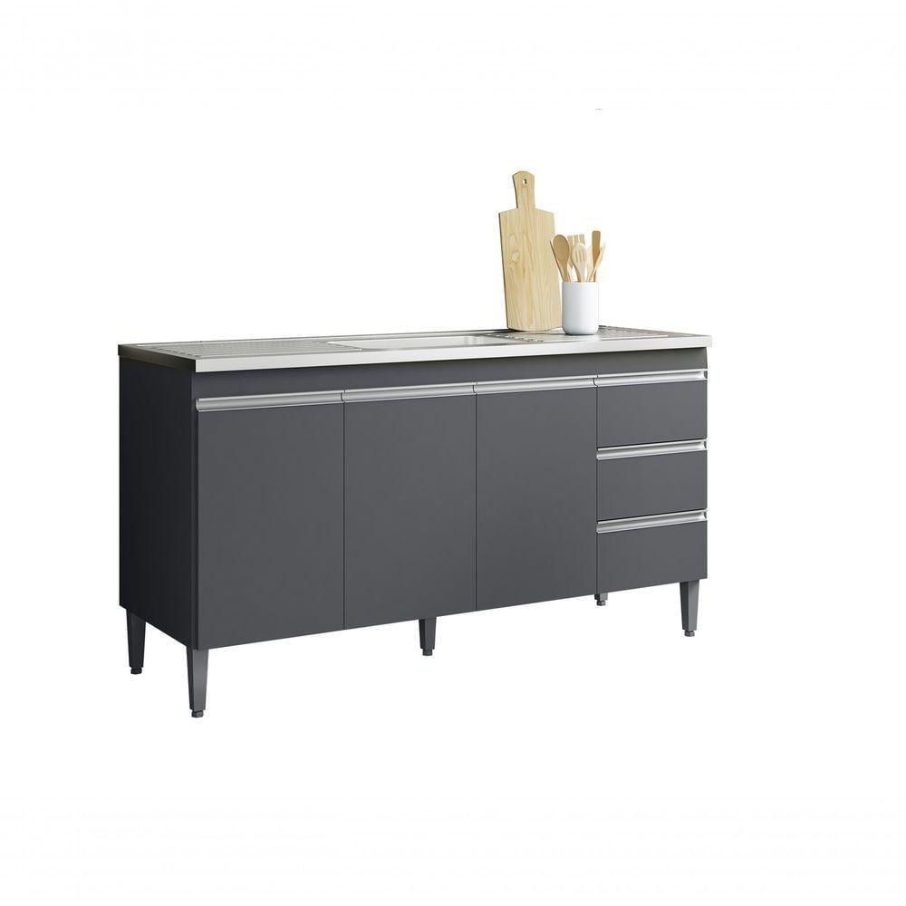 Miniatura Balcão Armário Gabinete Para Pia Andreia S-tampo 150cm 3 Portas 3 Gavetas Cinza Fosco