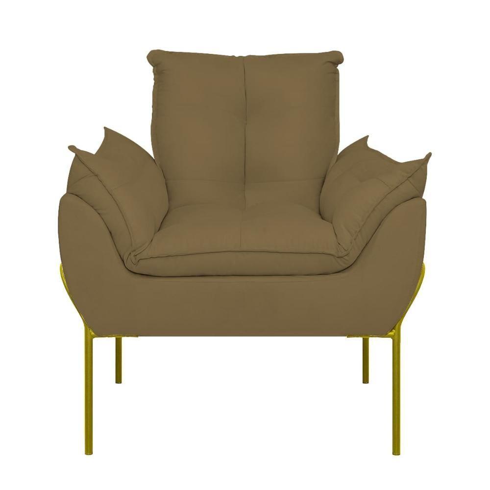Kit 2 Poltronas Luxo Base Reforçada Metal Dourado Capuccino