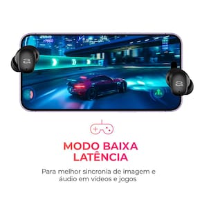 Fone de Ouvido Aiwa Earbud AWS-EB-03-B Bluetooth IPX5 ANC Modo Ambiente – Preto
