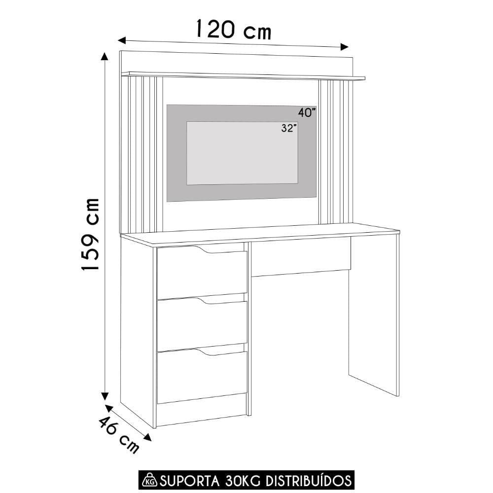 Miniatura Mesa Escrivaninha 3 Gavetas Painel Tv 40 Pol Doble Branco - Albatroz