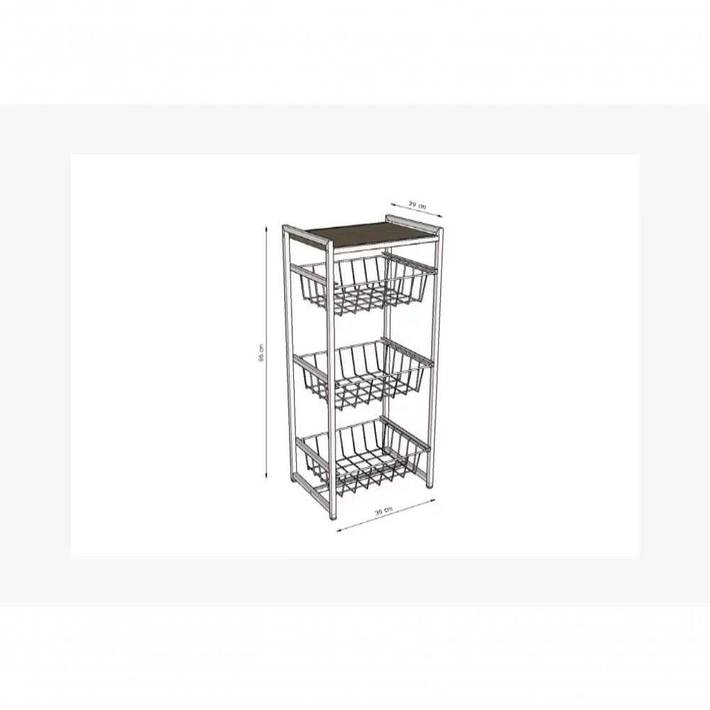 Miniatura Fruteira 3 Cestos Cozinha Preto Em Aço Base Amadeirado