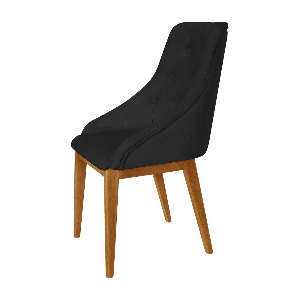 Miniatura Kit 2 Cadeiras De Jantar Elisa Nobre Estofada Capitonê Em Tecido Sintético Preto Base Madeira Maciça
