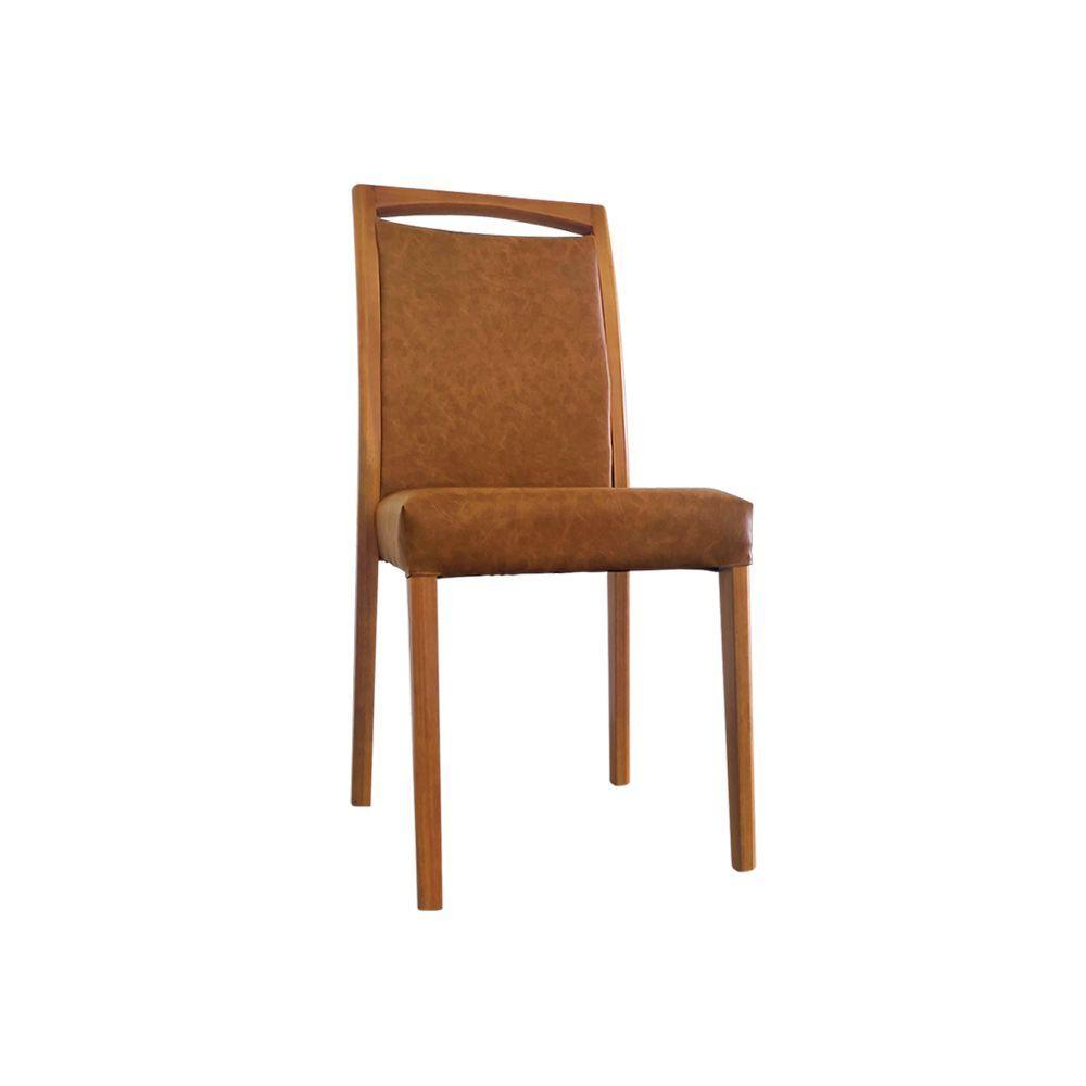 Miniatura Kit 4 Cadeiras De Jantar Estofadas Jade Couro Pu Caramelo Base Madeira Maciça Mel Marrom