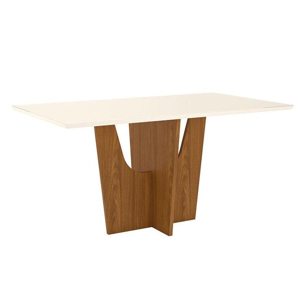 Miniatura Mesa De Jantar Vértice 160 Cm Tampo Reto Com Vidro Nature Off White - Henn