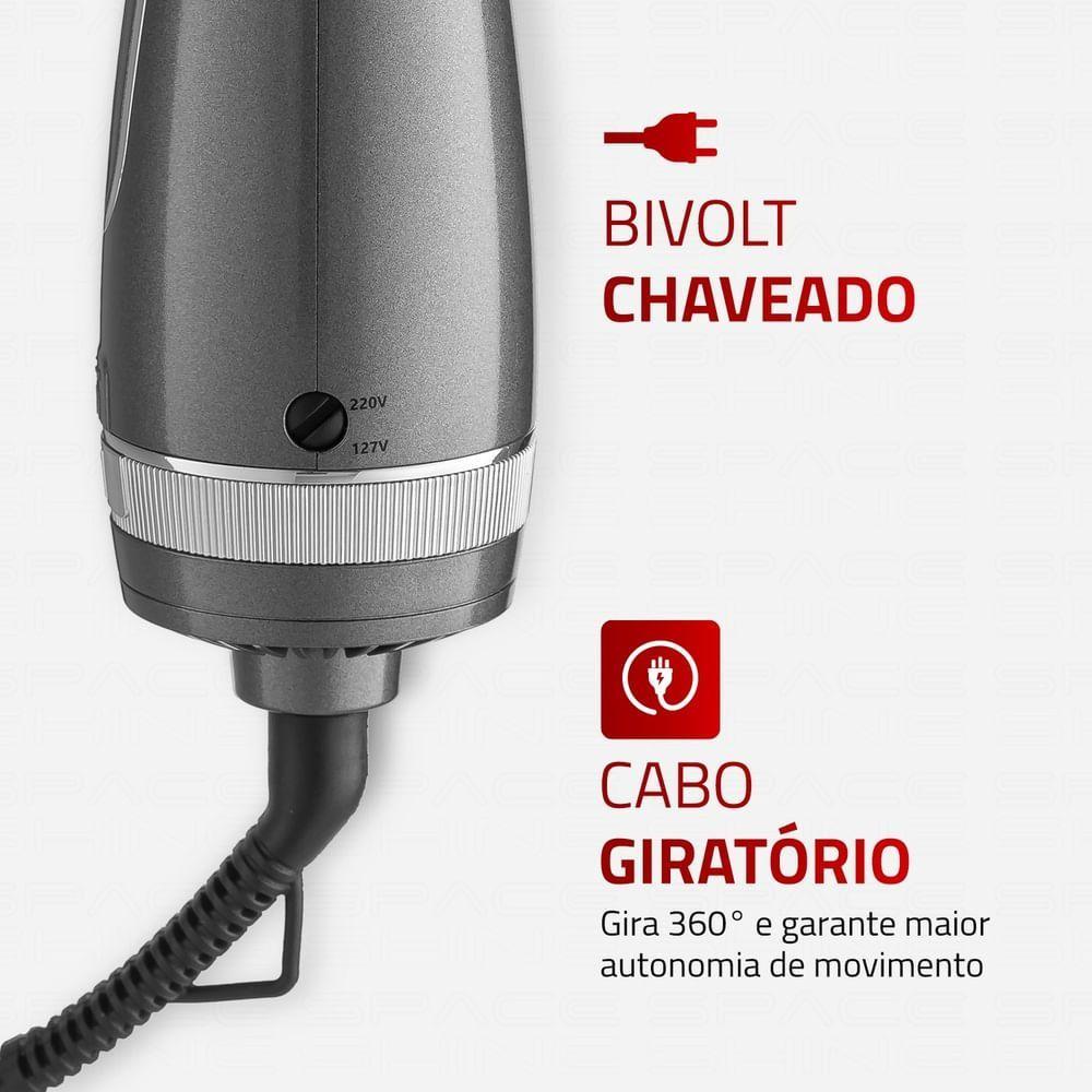 Miniatura Escova Secadora Space Shine Mondial Grafite 1300W ES-20 Bivolt