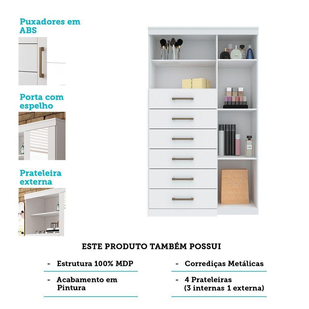 Miniatura Cômoda Multiuso 1 Porta 6 Gavetas Com Espelho Marabá Santos Andirá Branco