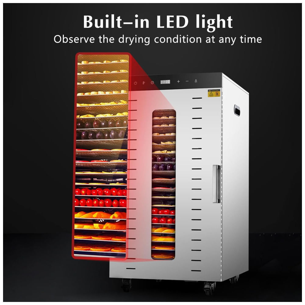 Miniatura Desidratador de Alimentos Profissional com 20 Bandejas em Aço Inoxidável, Temporizador 24H e Controle de Temperatura, 1...