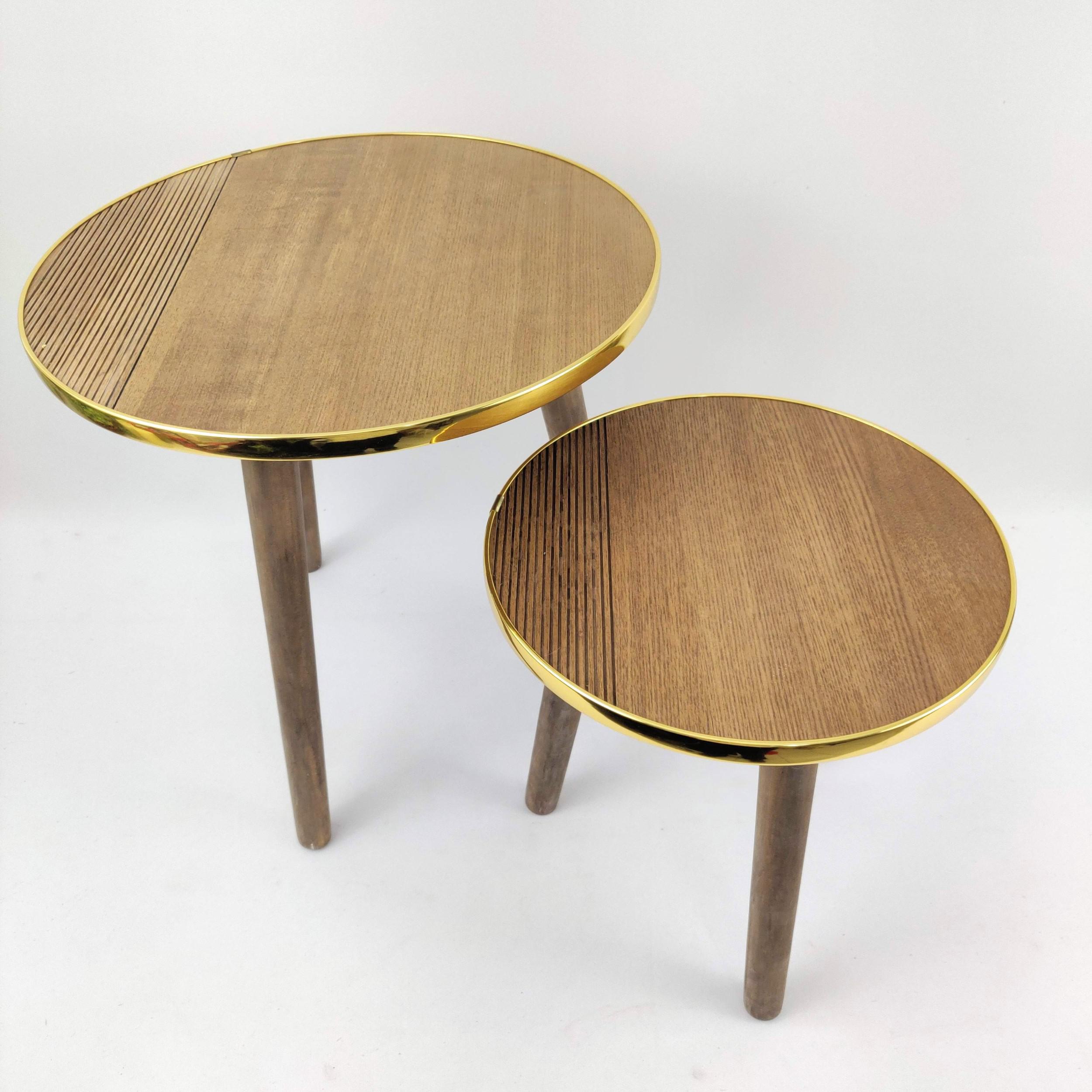 Miniatura Mesa Lateral Centro Metal Madeira Dourado 40/30Cm 2 Peças