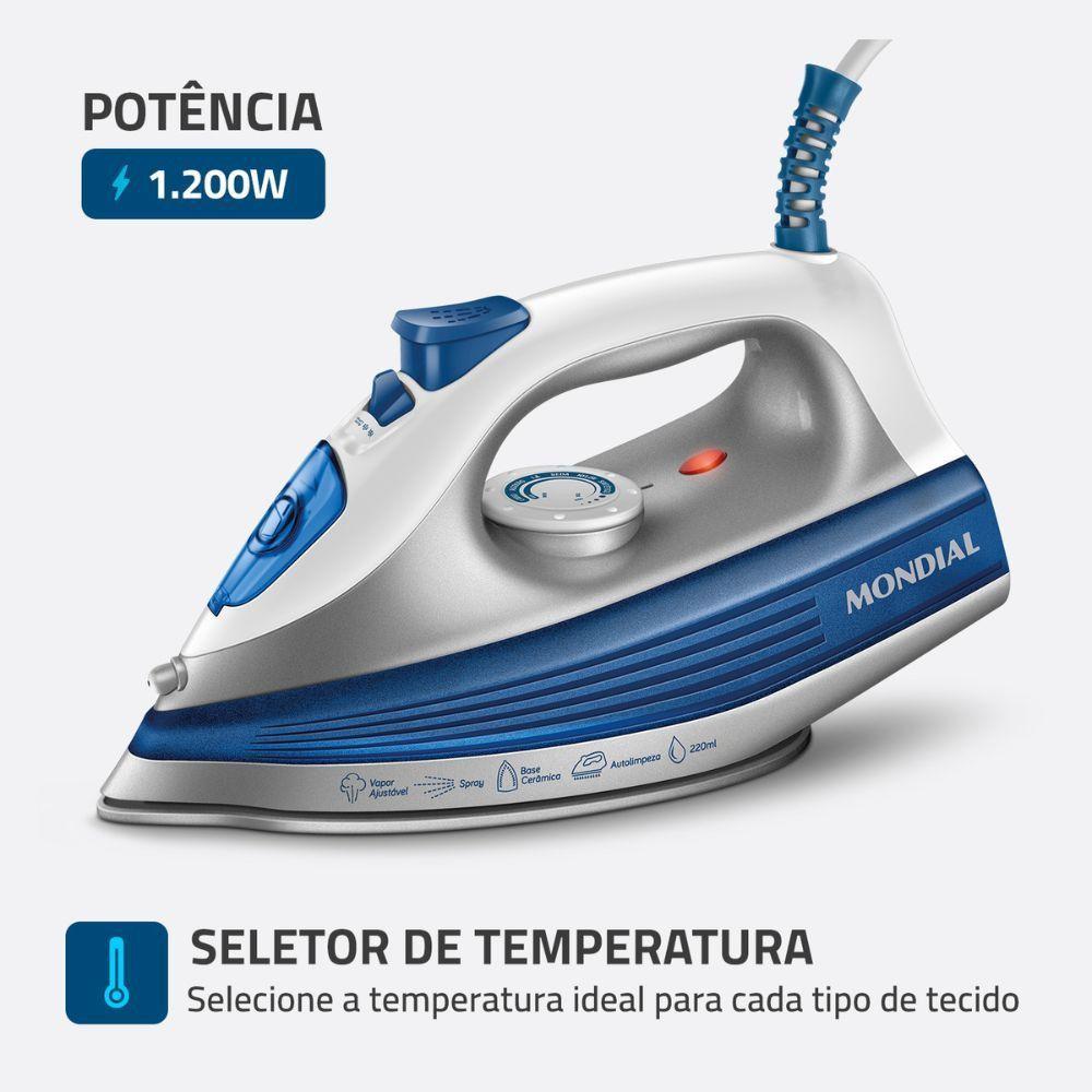 Ferro A Vapor Mondial Base Cerâmica Fvn-01-bl Branco-azul 127V