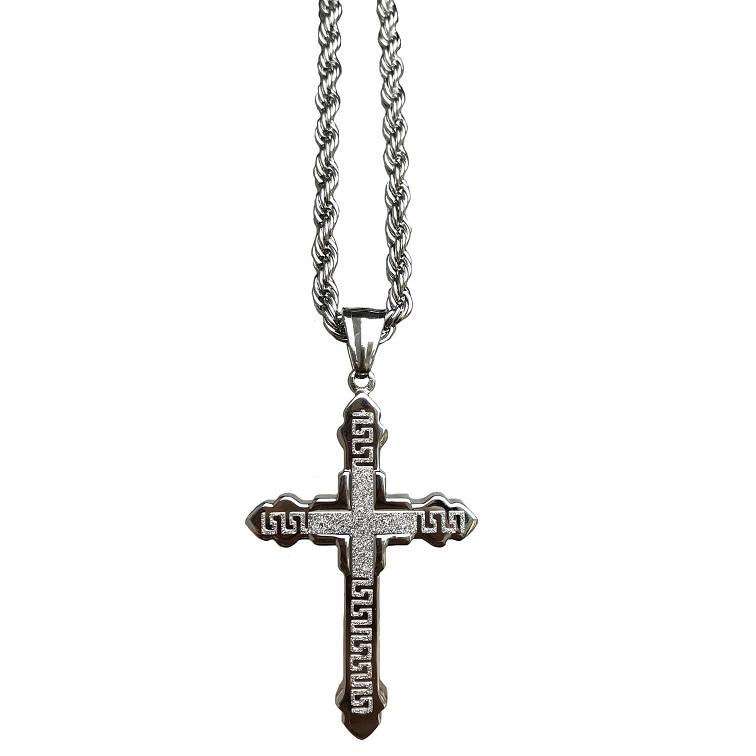 Miniatura Colar Masculino de Aço Inox Torcido Com Pingente Cruz